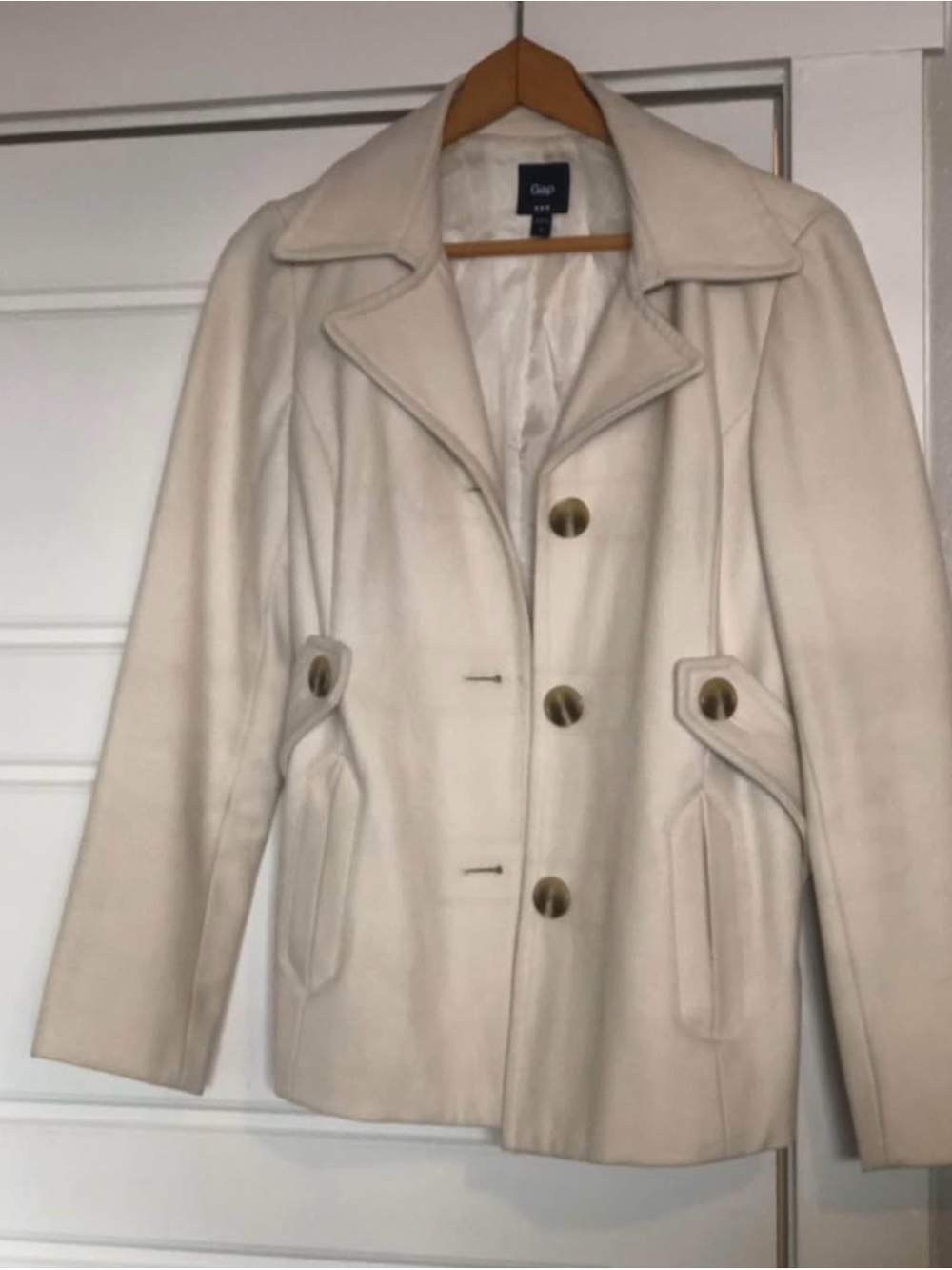 GAP Cream Button-Front Pea Coat